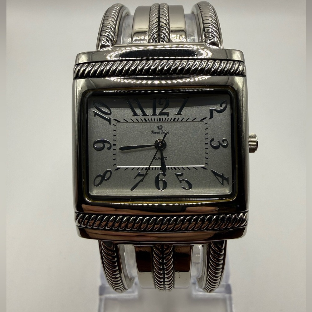 Premier Designs Cairo Watch Women Silver Tone Cuff 31MM 6.25" Band (New Battery) - Picture 3 of 8
